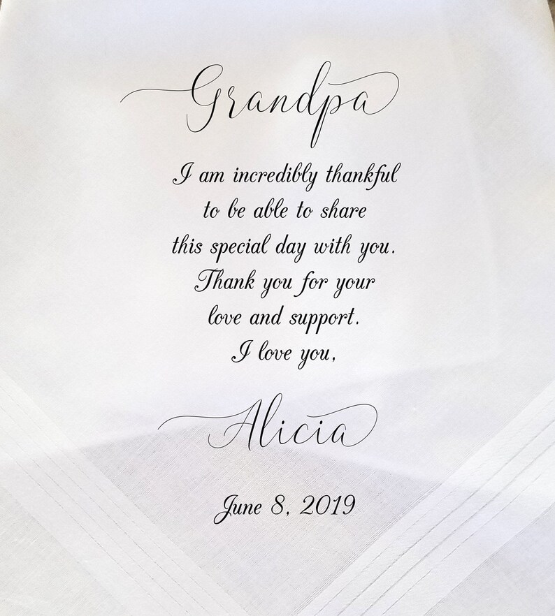 Printed Wedding Hankies-Gift for Grandfather Wedding Handkerchief Grandpa of the Bride Gift