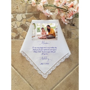 Mother of the Bride Gift with photo option on wedding handkerchief, Personalized gift for Mother of the Bride from Daughter