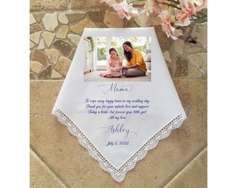 Mother of the Bride Gift with photo option on wedding handkerchief, Personalized gift for Mother of the Bride from Daughter