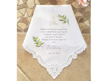 Stepmother wedding gift from the Groom, Custom Wedding Handkerchief, personalized wedding gift