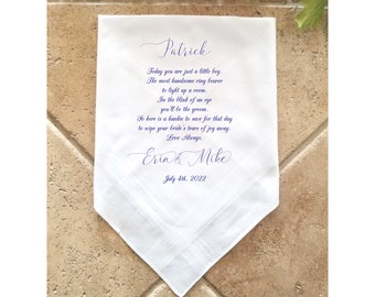 Ring Bearer Gift, Ring Boy Wedding Handkerchief, Wedding Hankies-Gift for Ring Bearer, Personalized gift-LeCAC[I-315]