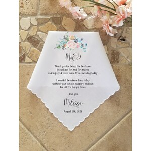 Personalized Wedding handkerchief for Mother of the Bride from the Bride, gift from daughter, printed, mother wedding gift