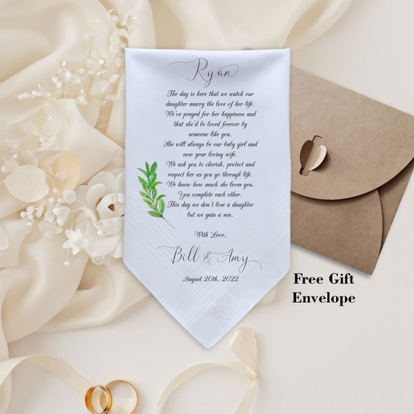 Wedding Handkerchief for the Groom from the Bride Parents to Son In-law