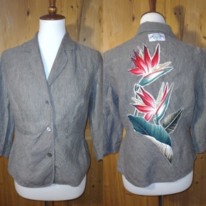 Jacket Small J.Jill Refashioned Bird of Paradise Vintage Barkcloth Tropical Linen Blazer