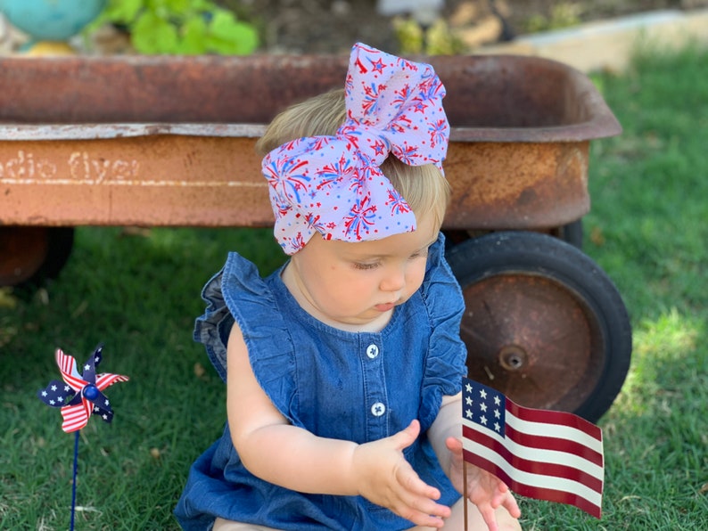 Stars, Fireworks, Flags 4th of July Messy Bow