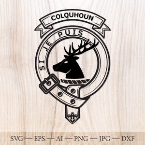 Insigne écusson Colquhoun SVG, svg du clan écossais, écusson familial svg. Armoiries svg. Ceinture héraldique écossaise avec boucle SVG. Emblème du clan svg