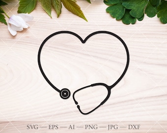Stethoscope Heart SVG, Nurse Medical Vector Files (Digital Download)