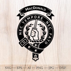 MacDonald of Glencoe crest badge SVG, Scottish clan svg, Family crest svg. Coat of arms svg. Scottish Clan crest svg
