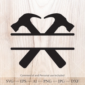 Crossed hammers split monogram SVG. Repair tools monogram svg, Carpenter svg. Cricut SVG cut file. Handyman svg, contractor svg