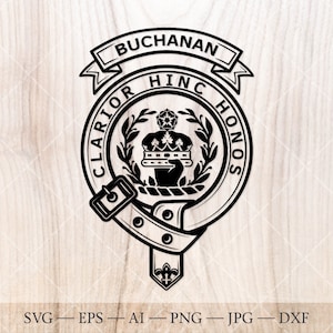 Buchanan crest badge SVG, Schotse clan SVG, familiewapen SVG. Wapenschild-svg. Heraldische Schotse riem met gesp SVG. Clan crest-svg