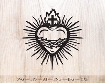 Sacred Heart Svg, Sacred heart of Jesus svg, Cross SVG. Jesus Christ SVG, Christ Our Savior SVG, Religious Faith svg.