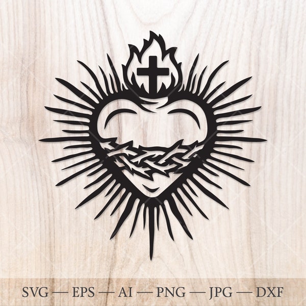 Sacred Heart Svg, Sacred heart of Jesus svg, Cross SVG. Jesus Christ SVG, Christ Our Savior SVG, Religious Faith svg.