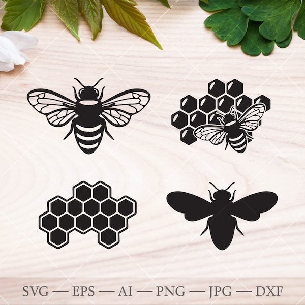 Biene Silhouette SVG. Honigbiene und Bienenwabe svg. Hummel svg, Imker svg