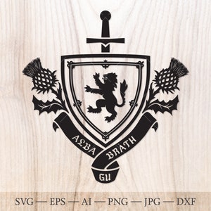 SVG di Alba Gu Brath, cardo scozzese in formato SVG, stemma scozzese per sempre in formato SVG. Stemma in formato svg. Scudo araldico con cardo e leone rampante in formato SVG.