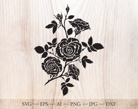 Download Rose Flower Svg Rose Silhouette Clipart Botanical Rose Bud Etsy