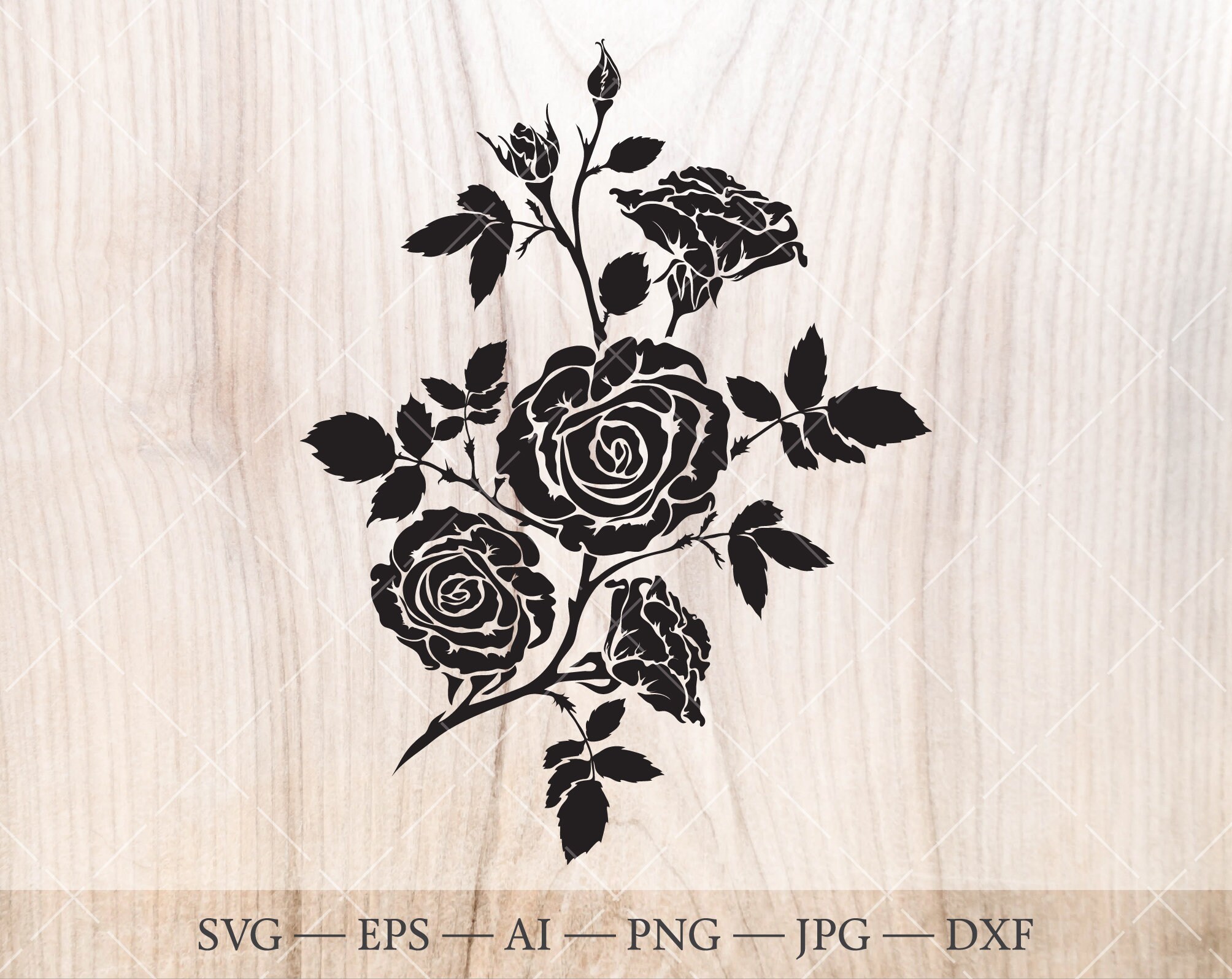 Download Rose Flower Svg Rose Silhouette Clipart Botanical Rose Bud Etsy