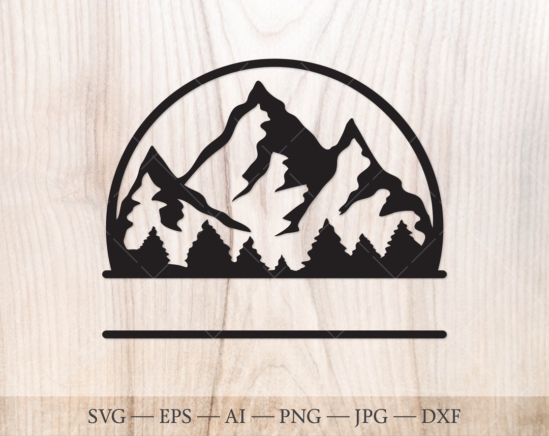 Mountain Range and Forest Monogram SVG, Forest Split Name Frame SVG Cut ...