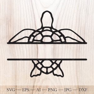 Monograma SVG de tortuga marina, silueta de tortuga dividida en SVG, monograma de nombre cortado en SVG, marco de monograma en SVG. Tortuga marina SVG