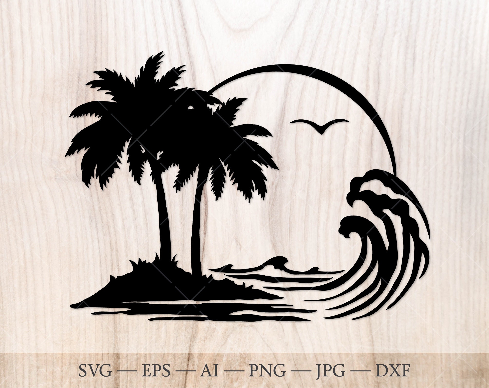 Palm Sea Svg, Sunset, Palms and Waves SVG, Palm Tree SVG. Summer 