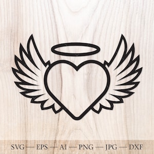 Cuore d'angelo Svg, Ali d'angelo Svg, Cuore con ali Svg. Angelo Svg, Ali con alone Svg, Ali dell'amore, Ali a cuore.