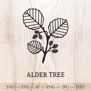 Erlenbaum SVG. Der keltische Sternzeichen Geburtsbaum SVG. Geburt Monatsbaum Umrisszeichnung. Geburtstag Blumen Clipart, Geburt Baum Clipart