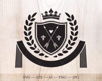 Schild met lauwerkrans SVG. Wapenschild clipart. Logo van het familiewapen.