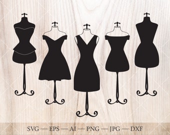 Mode- en kledingvorm SVG-set. Etalagepop clipart. Svg, eps, dxf, png
