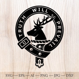 Badge Thomson écusson SVG avec cerf, clan écossais svg, écusson familial svg. Armoiries svg. Ceinture écossaise avec boucle SVG. Emblème du clan svg