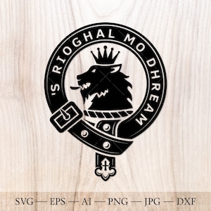Badge écusson MacGregor SVG, svg du clan écossais, écusson familial svg. Armoiries svg. Ceinture héraldique écossaise avec boucle SVG. Emblème du clan svg