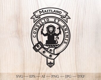 Clan Maitland crest badge SVG, Schotse clan SVG, familiewapen SVG. Wapenschild svg. Heraldische Schotse riem met gesp SVG. Clankam svg
