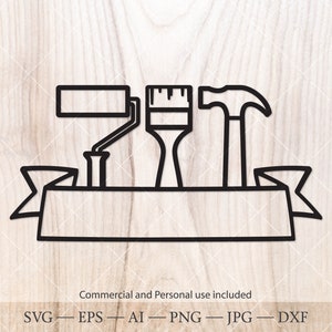 Narzędzia do naprawy domu monogram SVG. Malarz SVG Cricut plik do cięcia. Złota rączka SVG, wykonawca SVG, pędzel SVG, malowanie SVG, pędzel SVG