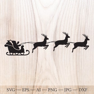 Santa sleigh SVG. Merry christmas svg, Santa claus and Reindeer clipart. Christmas eve svg, Xmas SVG