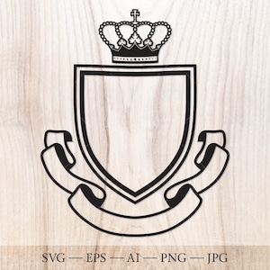 Family crest SVG template, Coat of arms svg. Shield with crown SVG. Coat of arms clipart.