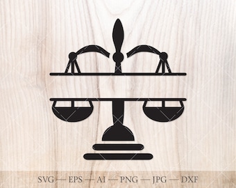May include: Black silhouette of a scale with a space for text in the middle. The scale is on a wooden background.