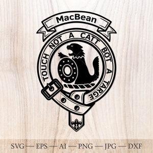 Insigne de crête de MacBean SVG, svg de clan écossais, svg de crête de famille. Armoiries svg. Ceinture écossaise héraldique avec boucle SVG. Crête de clan svg