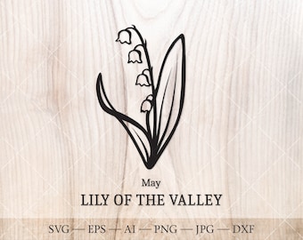 Lírio-do-vale em formato SVG, clipart da flor de nascimento de maio (download digital)