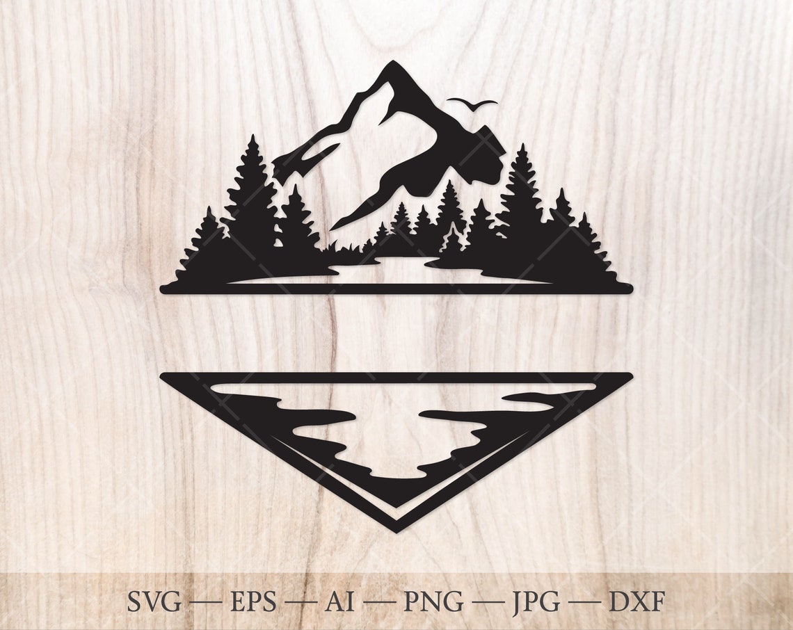 River Monogram Vector Forest Mountain River Monogram SVG, Split Name Frame Cut File (digital ...