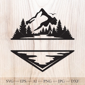 Mountain, river and forest Monogram SVG, Forest Split Name Frame SVG Cut File. Mountains svg, Forest svg. Outdoors svg