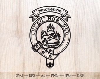 MacKenzie crest badge SVG, Scottish clan svg, Family crest svg. Coat of arms svg. Heraldic scottish belt with buckle SVG. Clan crest svg