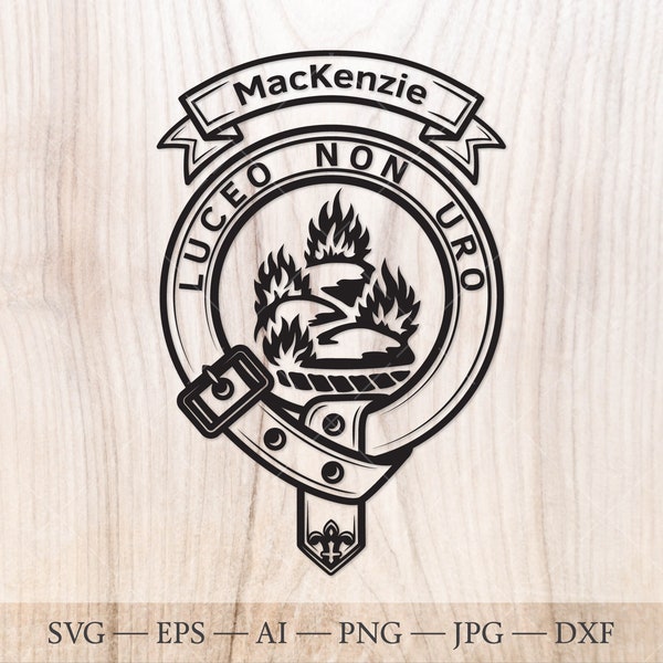 Insignia de la cresta de MacKenzie SVG, Clan escocés svg, Cresta familiar svg. escudo de armas svg. Cinturón escocés heráldico con hebilla SVG. Escudo del clan svg