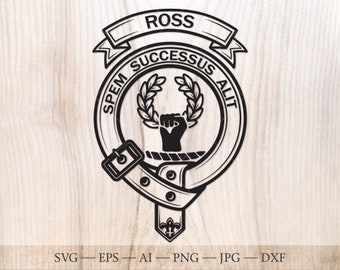 Ross crest badge SVG, Schotse clan svg, familie crest svg. Wapenschild svg. Heraldische Schotse riem met gesp SVG. Clanwapen svg