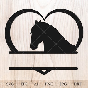 Pferde Herz SVG, Pferde geteilte Name Rahmen SVG, Pferde Monogramm Schnittdatei. Pferde Liebe svg Clip Art, Pferdekopf svg, Pferdesport SVG, Pferdeclipart