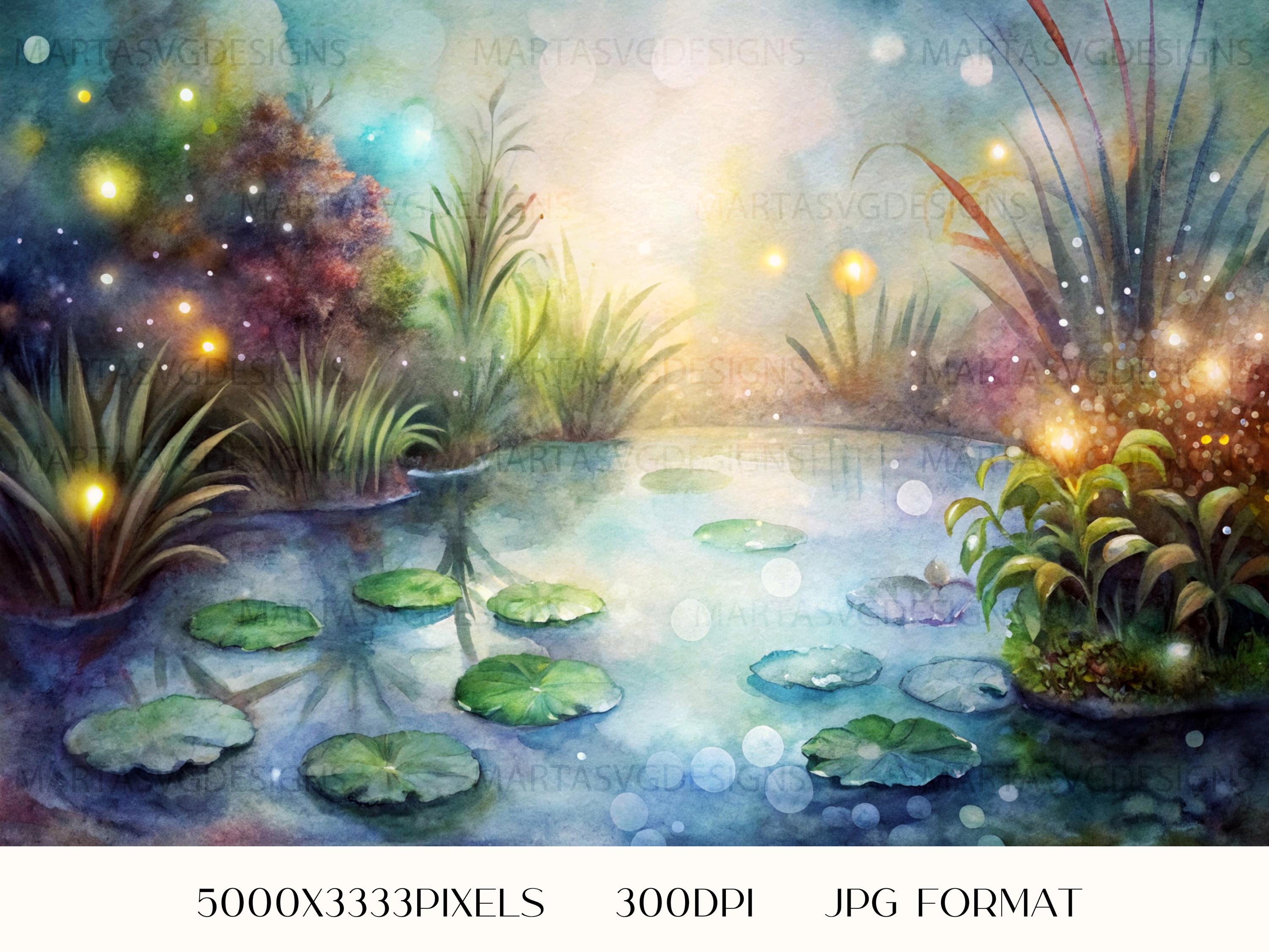 水彩画「睡蓮」 - 花の池のJPG画像8枚（デジタルダウンロード） - Etsy