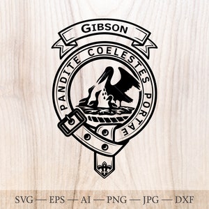 Stemma Gibson SVG, clan scozzese svg, stemma di famiglia svg. Stemma svg. Cintura scozzese araldica con fibbia SVG. Stemma del clan svg