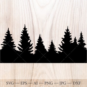 SVG de forêt, fichier de coupe SVG de ligne de forêt sans soudure. Pin svg, svg Woods. Sans soudure forêt arbre Silhouette SVG, svg forêt à feuilles persistantes