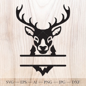 Hirsch Monogramm SVG, Hirsch Split Monogramm Schnittdatei. Hirsch SVG, Hirschkopf svg Schnittdatei, Hirsch Split Name Frame svg. Hirsch jagen SVG Clipart