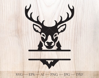 Deer Monogram SVG, Split Name Frame Cut File (Digital Download)