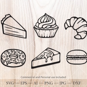 Donut, Cupcake SVG. Kuchen, Croissant SVG. Macaron SVG. Handgezeichnetes Gebäck und Bäckerei svg Bundle