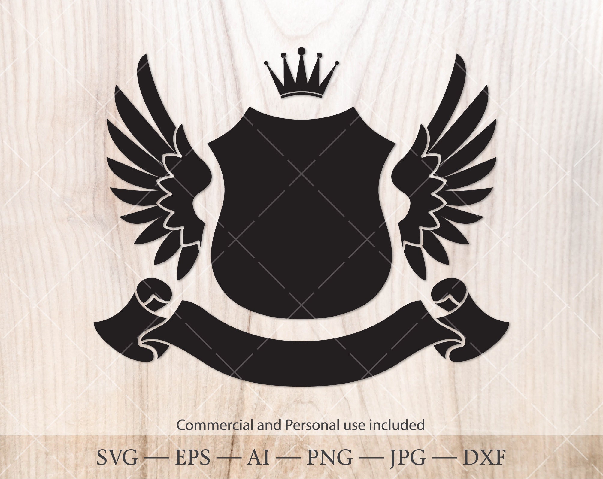 Download Family Crest Shield With Wings Ribbon Banner And Crown Svg Etsy