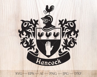 Hancock Family Crest. Coat of Arms Svg. Heraldic Shield With Three